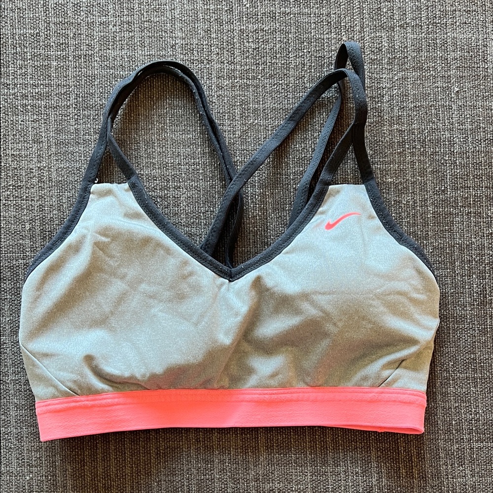 Nike Light Gray and Pink Sports Bra